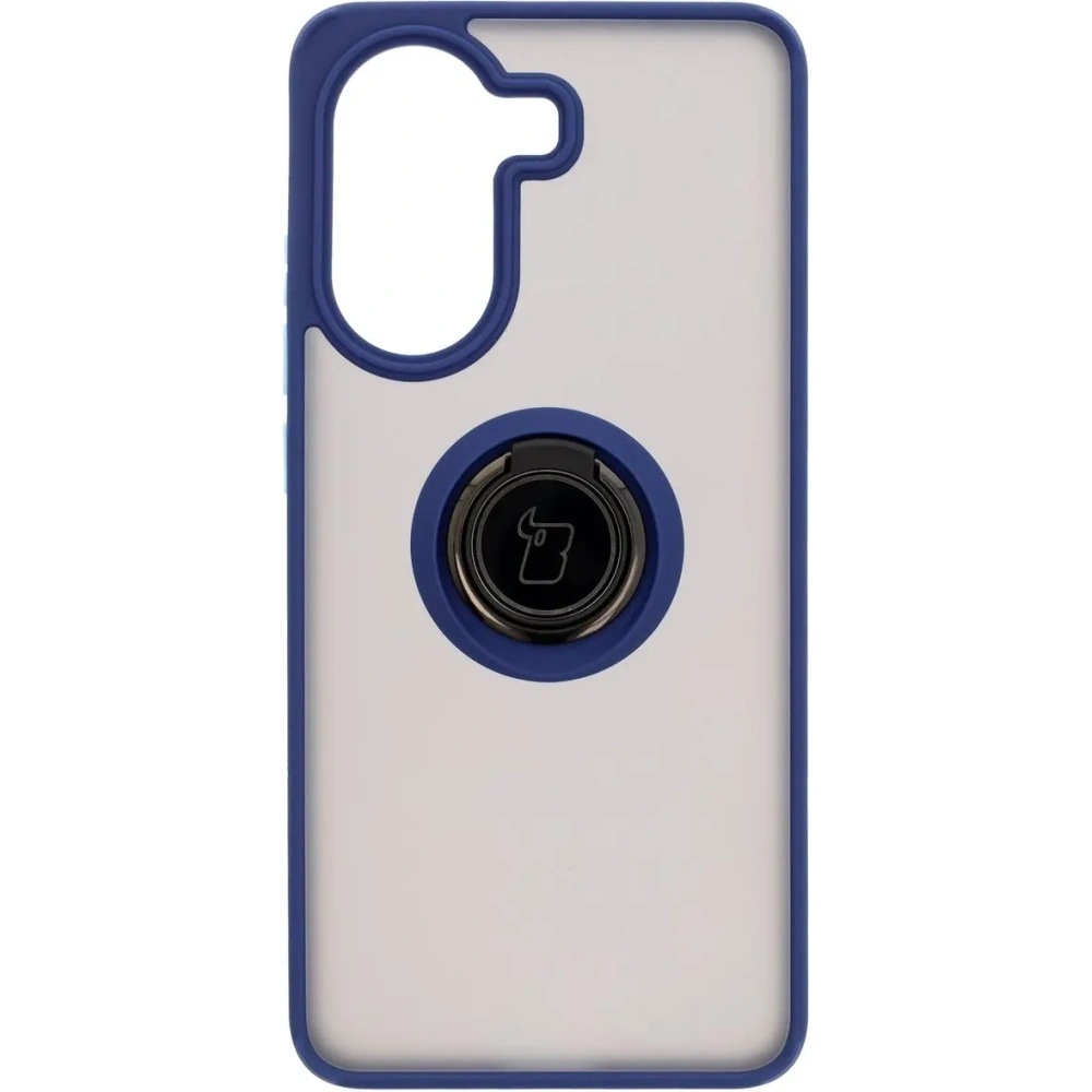 Etui z uchwytem na palec Bizon Case Hybrid Ring do Xiaomi Poco X7 Pro przydymione z granatową ramką