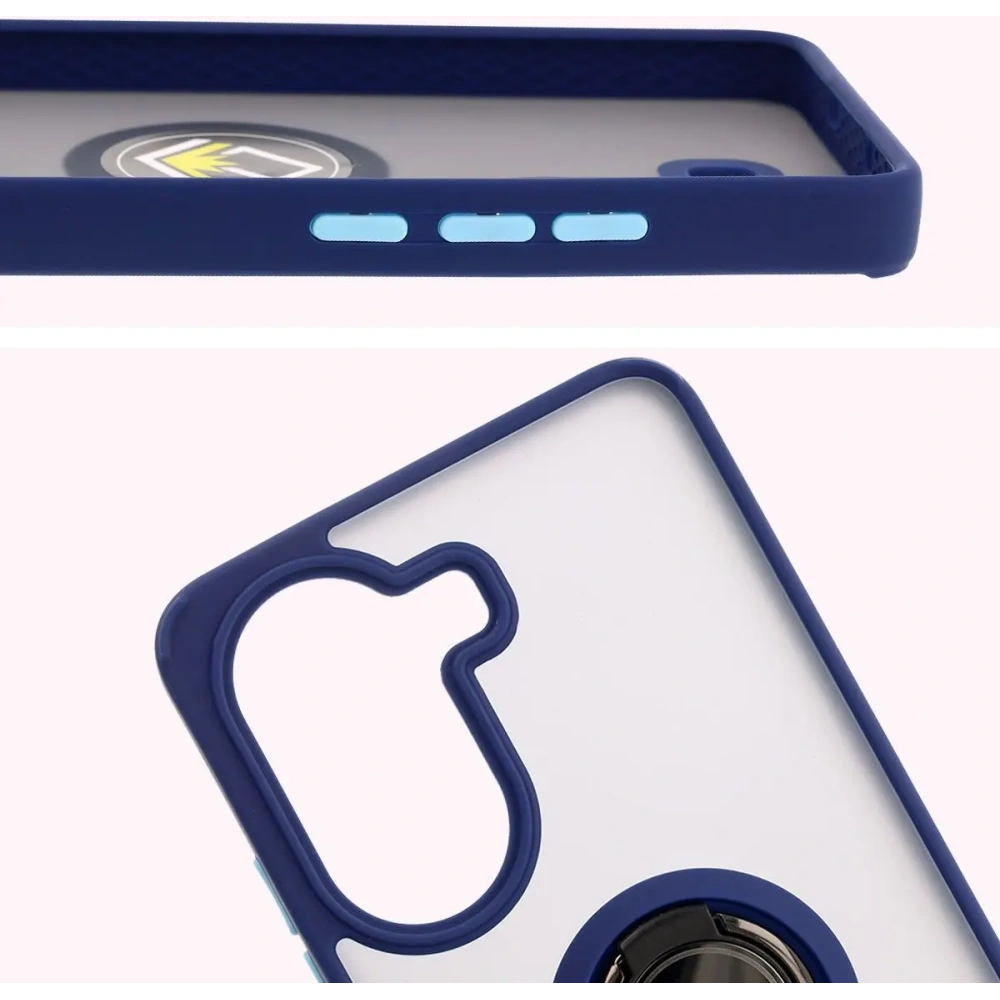 Etui z uchwytem na palec Bizon Case Hybrid Ring do Xiaomi Poco X7 Pro przydymione z granatową ramką
