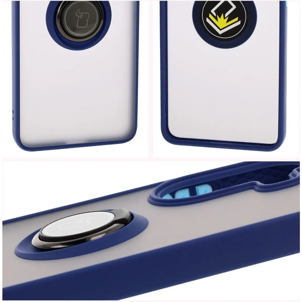 Etui z uchwytem na palec Bizon Case Hybrid Ring do Xiaomi Poco X7 Pro przydymione z granatową ramką