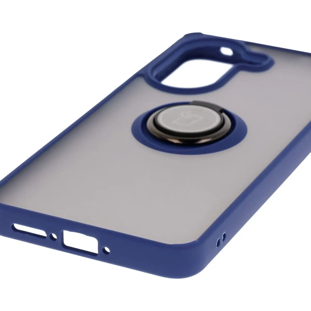 Etui z uchwytem na palec Bizon Case Hybrid Ring do Xiaomi Poco X7 Pro przydymione z granatową ramką