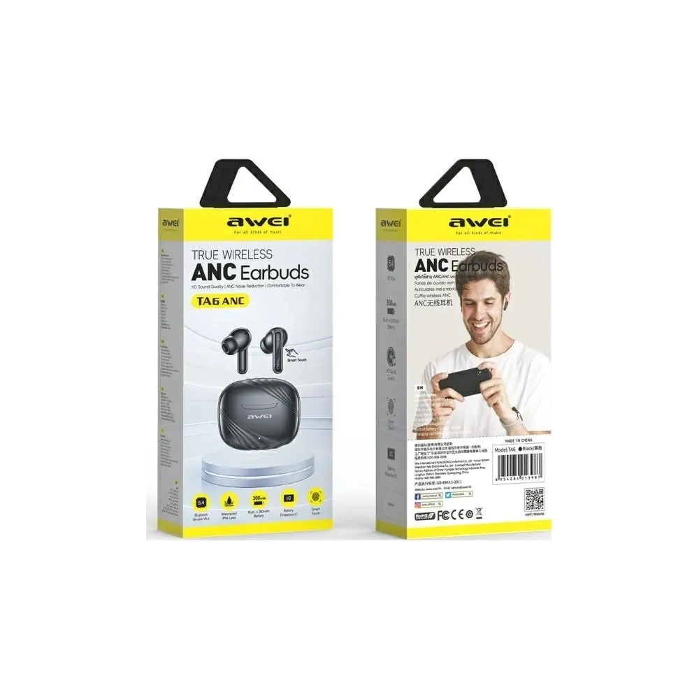 Bezprzewodowe słuchawki dokanałowe AWEI Bluetooth 5.3 TA6 ANC+ stacja dokująca czarny
