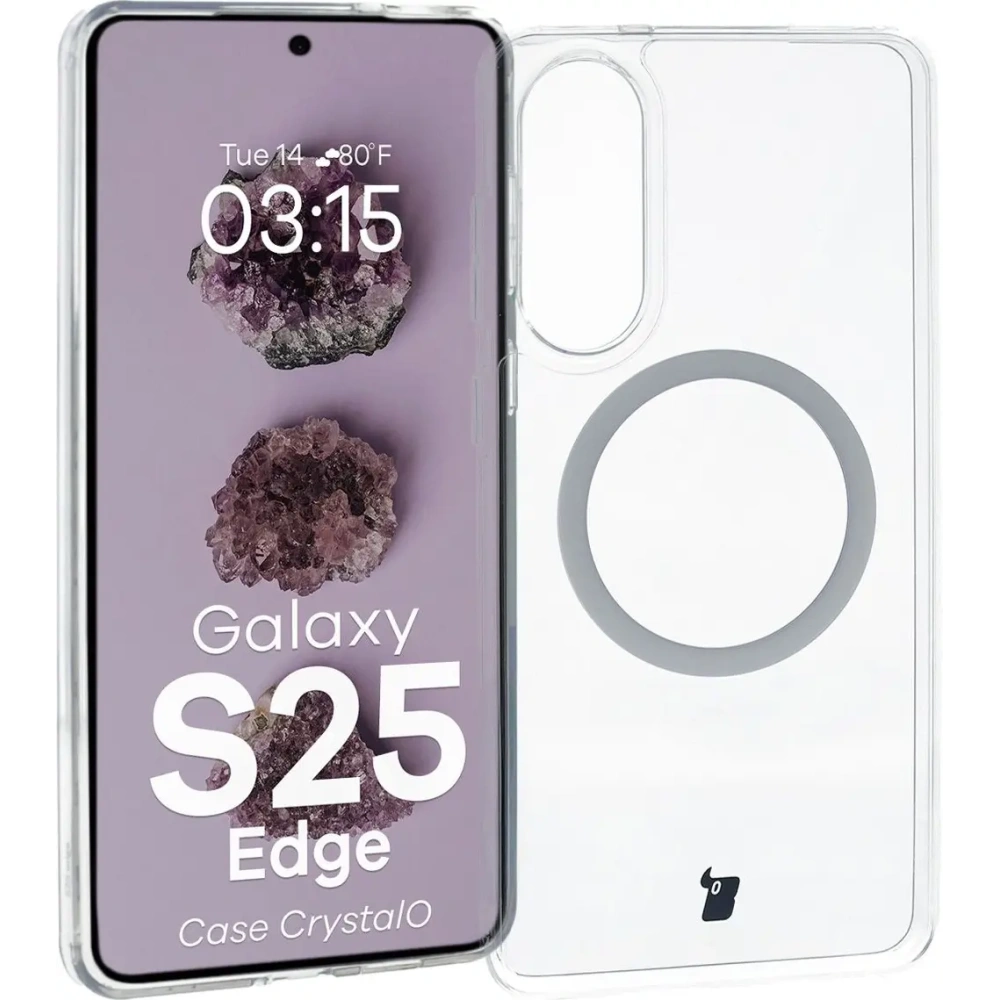 Etui z pierścieniem magnetycznym Bizon Case CrystalO do Samsung Galaxy S25 Edge przezroczyste