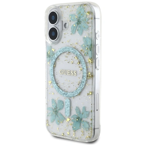 Buy Guess Resin Flowers Glitter MagSafe Apple iPhone 16 turquoise - GUE4501 - {ean13} - Home Screen Store Europe