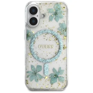 Kup Guess Harzblumen Glitzer MagSafe Apple iPhone 16 türkis - GUE4501 - {ean13} - Sklep Home Screen