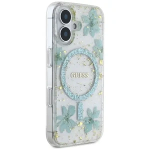 Kup Guess Harzblumen Glitzer MagSafe Apple iPhone 16 türkis - GUE4501 - {ean13} - Sklep Home Screen