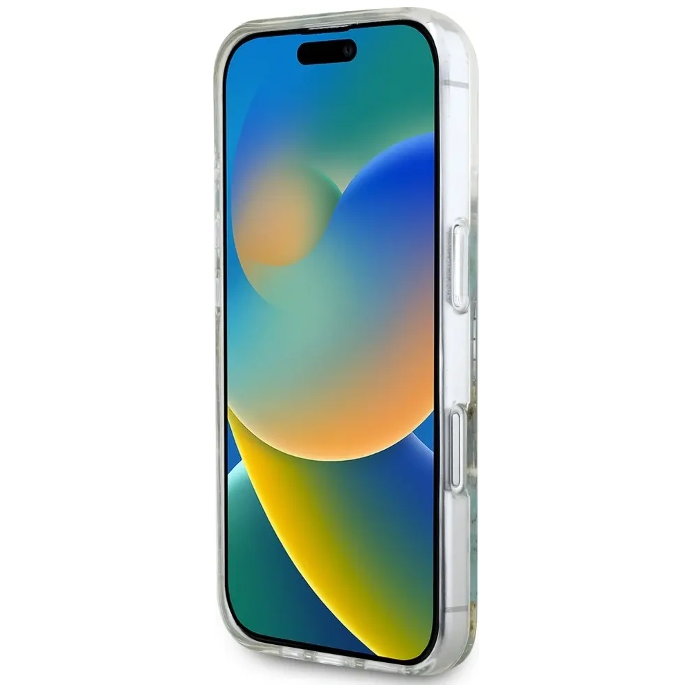 Etui Guess Resin Flowers Glitter MagSafe do Apple iPhone 16 turkusowy