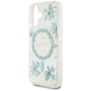 Kup Guess Harzblumen Glitzer MagSafe Apple iPhone 16 türkis - GUE4501 - {ean13} - Sklep Home Screen