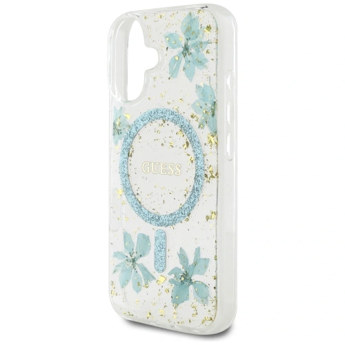 Buy Guess Resin Flowers Glitter MagSafe Apple iPhone 16 turquoise - GUE4501 - {ean13} - Home Screen Store Europe