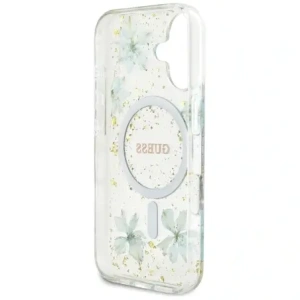 Kup Guess Harzblumen Glitzer MagSafe Apple iPhone 16 türkis - GUE4501 - {ean13} - Sklep Home Screen