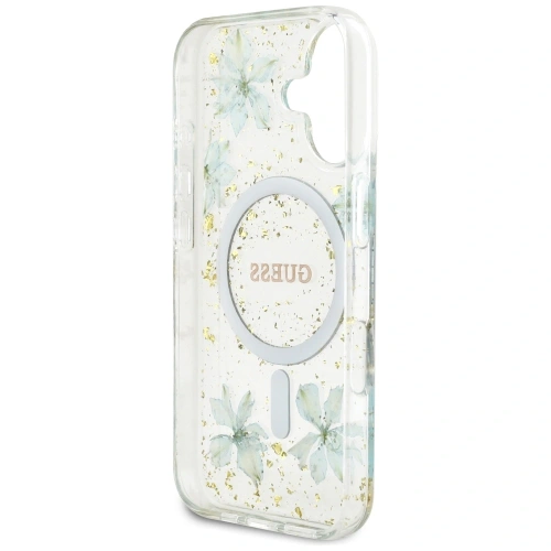 Kup Guess Harzblumen Glitzer MagSafe Apple iPhone 16 türkis - GUE4501 - {ean13} - Sklep Home Screen