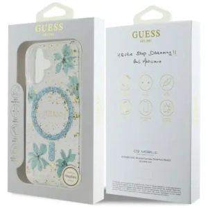 Kup Guess Harzblumen Glitzer MagSafe Apple iPhone 16 türkis - GUE4501 - {ean13} - Sklep Home Screen