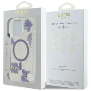 Kup Etui Guess Resin Flowers MagSafe do Apple iPhone 16 Pro fioletowy - GUE4502 - {ean13} - Sklep Home Screen