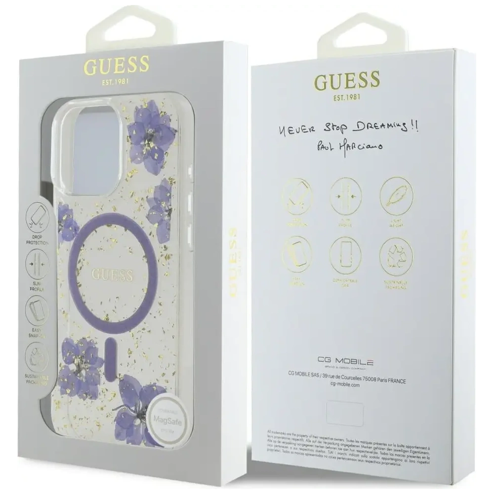 Etui Guess Resin Flowers MagSafe do Apple iPhone 16 Pro fioletowy