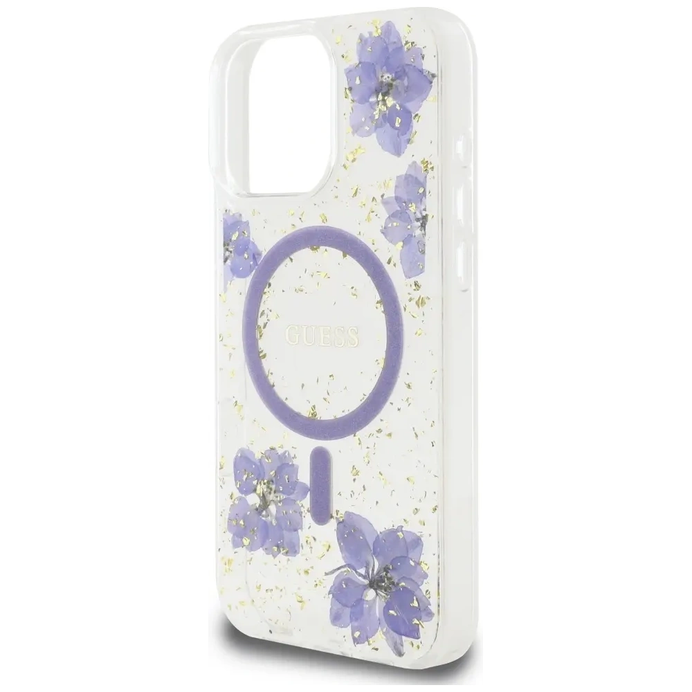 Etui Guess Resin Flowers MagSafe do Apple iPhone 16 Pro Max fioletowy