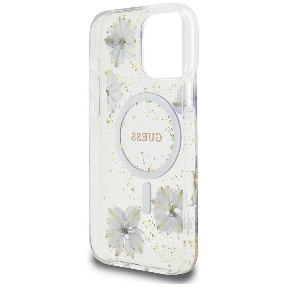 Etui Guess Resin Flowers MagSafe do Apple iPhone 16 Pro Max fioletowy