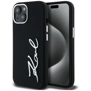 Kup Etui Karl Lagerfeld Silicone Metal Script Logo do Apple iPhone 15 czarny - KLD21999 - {ean13} - Sklep Home Screen