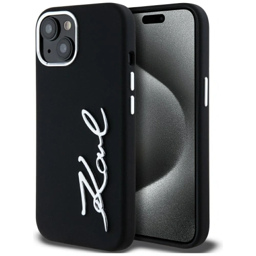 Kup Etui Karl Lagerfeld Silicone Metal Script Logo do Apple iPhone 15 czarny - KLD21999 - {ean13} - Sklep Home Screen