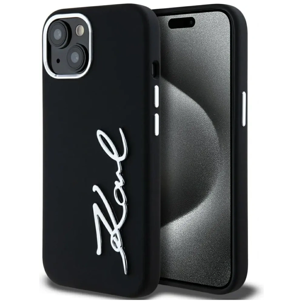 Etui Karl Lagerfeld Silicone Metal Script Logo do Apple iPhone 15 czarny
