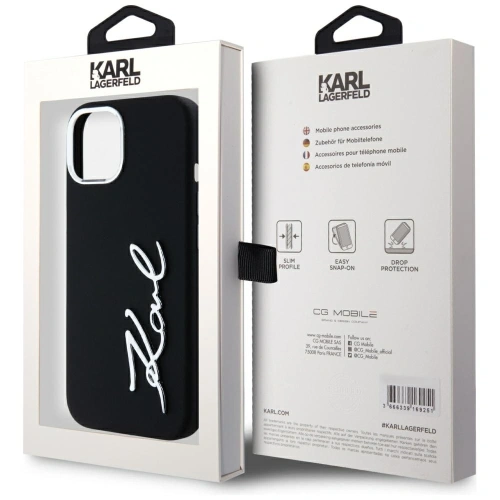 Kup Etui Karl Lagerfeld Silicone Metal Script Logo do Apple iPhone 15 czarny - KLD21999 - {ean13} - Sklep Home Screen