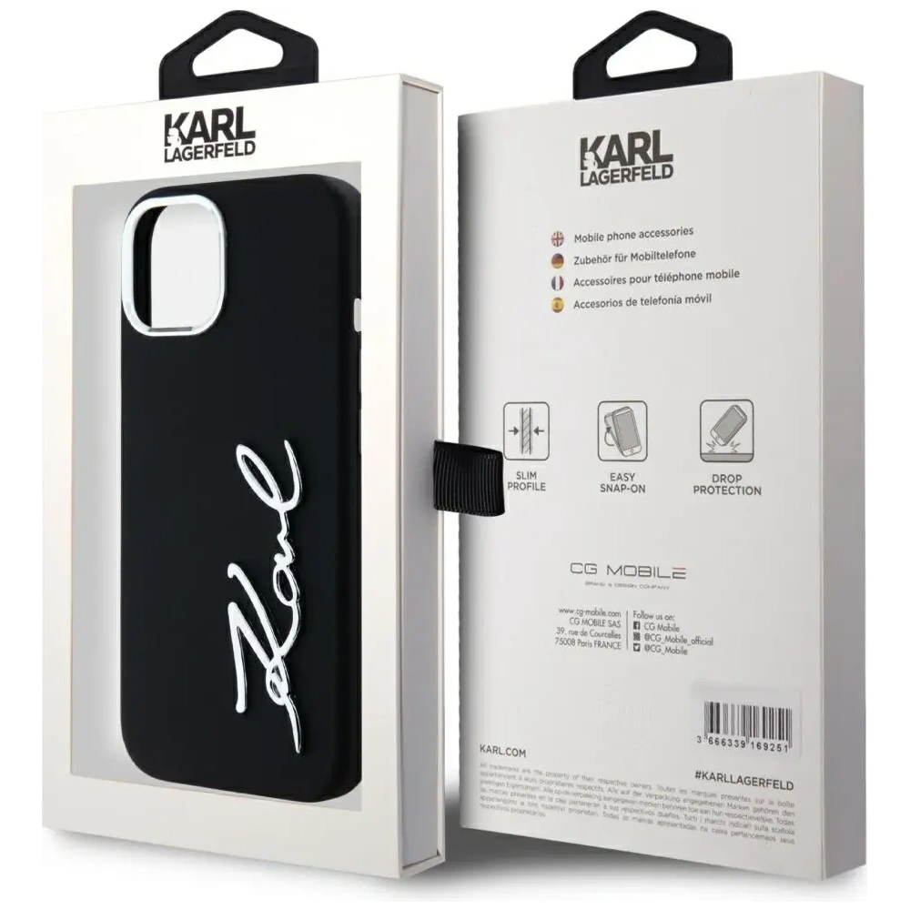 Etui Karl Lagerfeld Silicone Metal Script Logo do Apple iPhone 15 czarny