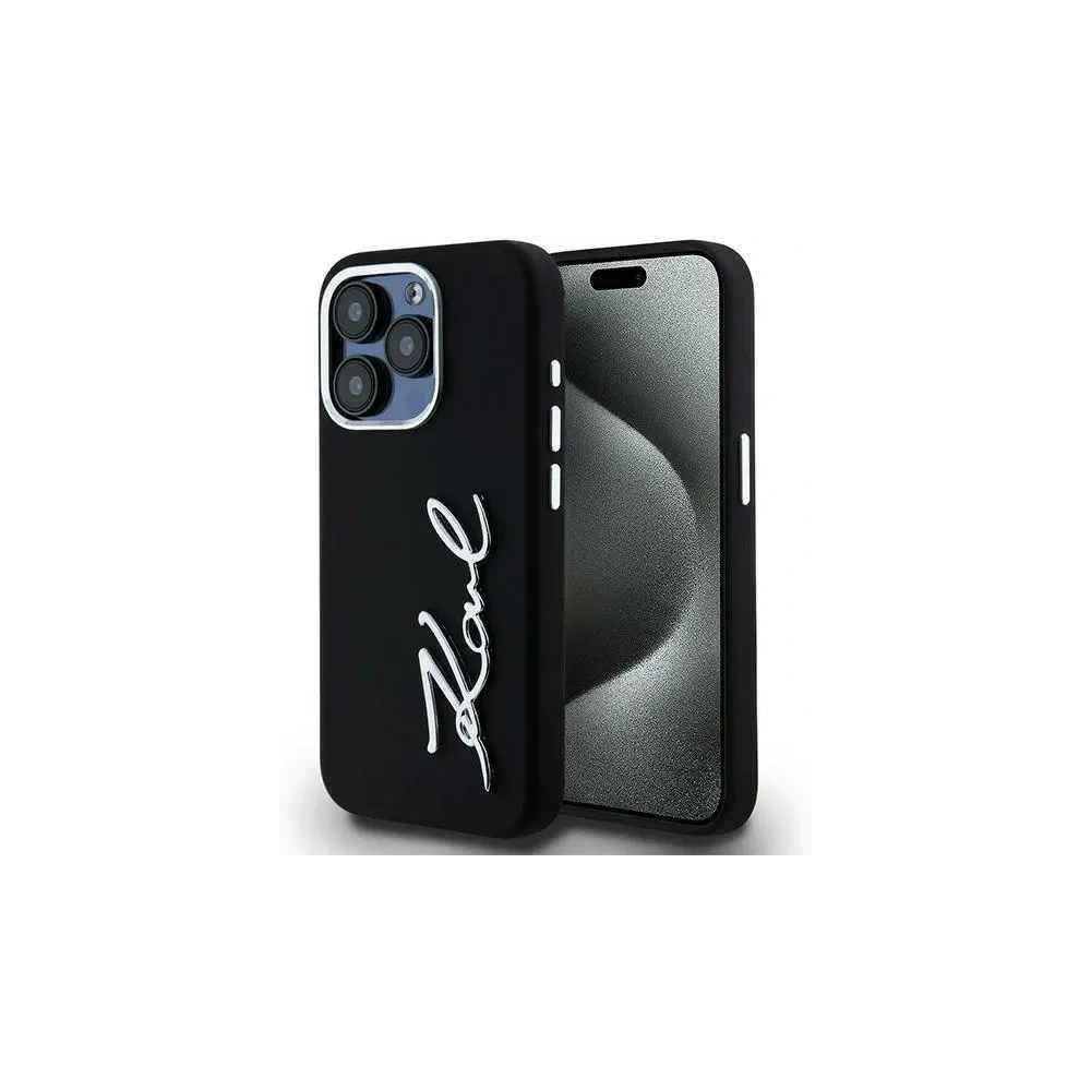 Etui Karl Lagerfeld Silicone Metal Script Logo do Apple iPhone 15 Pro Max czarny