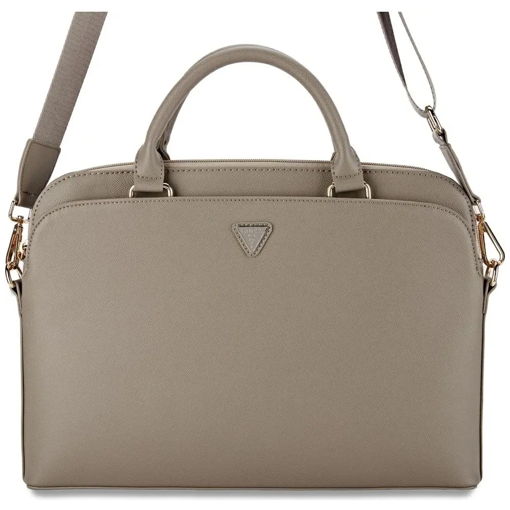 Torba Guess Grained Zipper Pocket Triangle Logo 15" brązowy