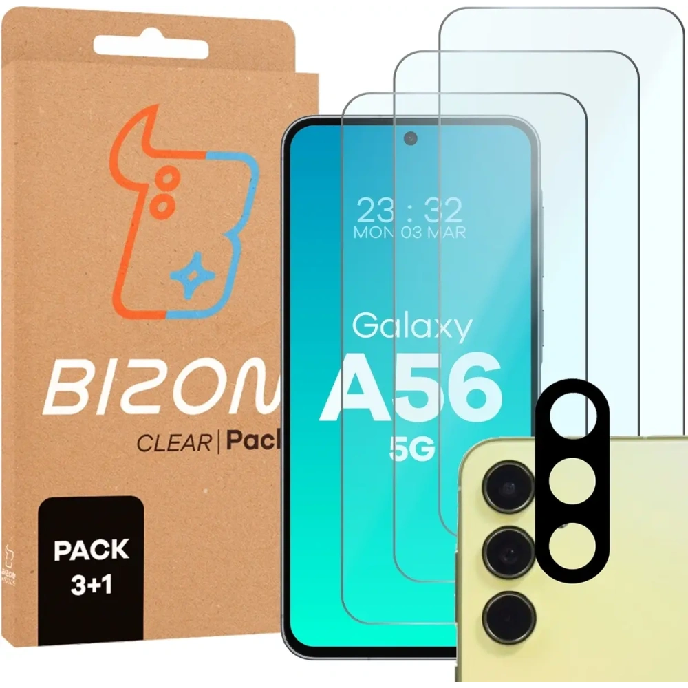 3x szkło na ekran + 1x na aparat BIZON Clear 2 Pack do Samsung Galaxy A56 5G