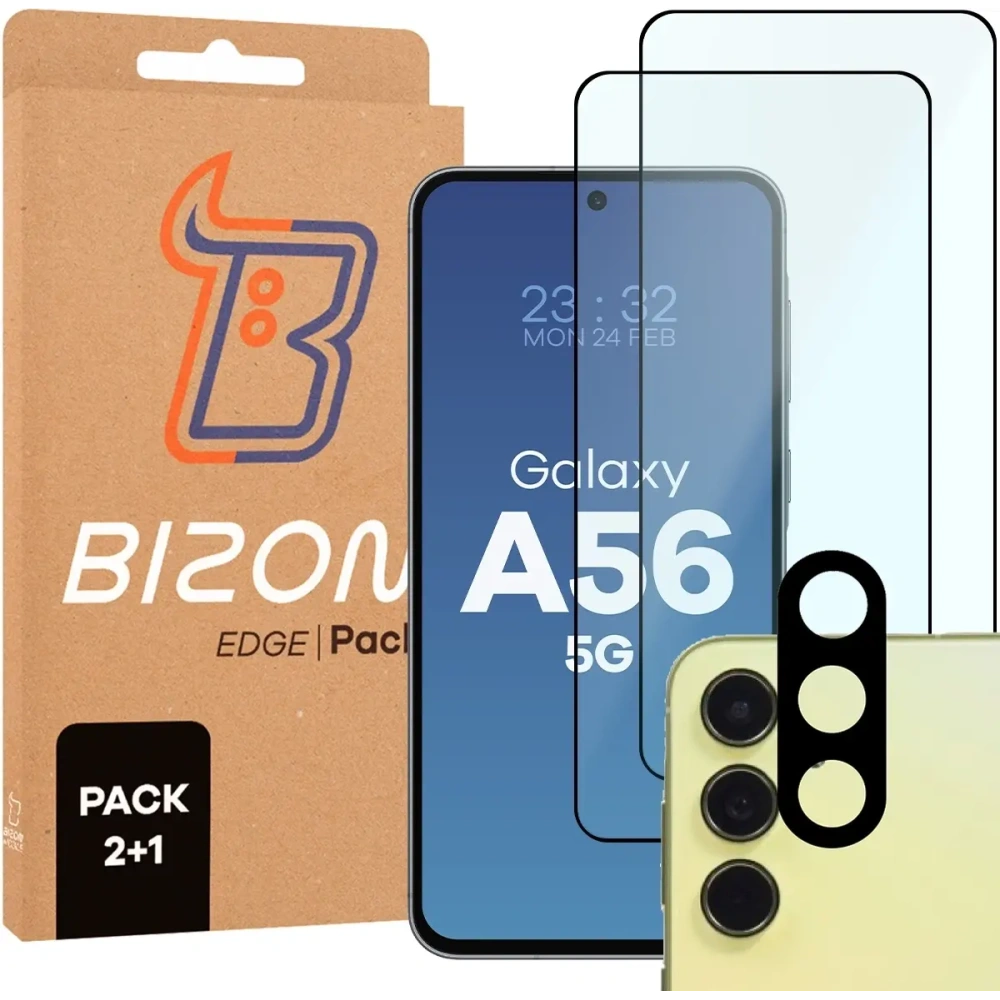 2x szkło na ekran + 1x na aparat Bizon Edge 2 Pack do Samsung Galaxy A56 5G