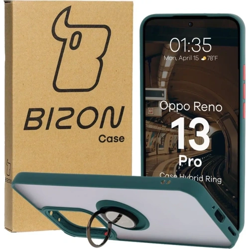 Buy Bizon Case Hybrid Ring Oppo Reno13 Pro smoky with a dark green frame - BIZ8930 - {ean13} - Home Screen Store Europe