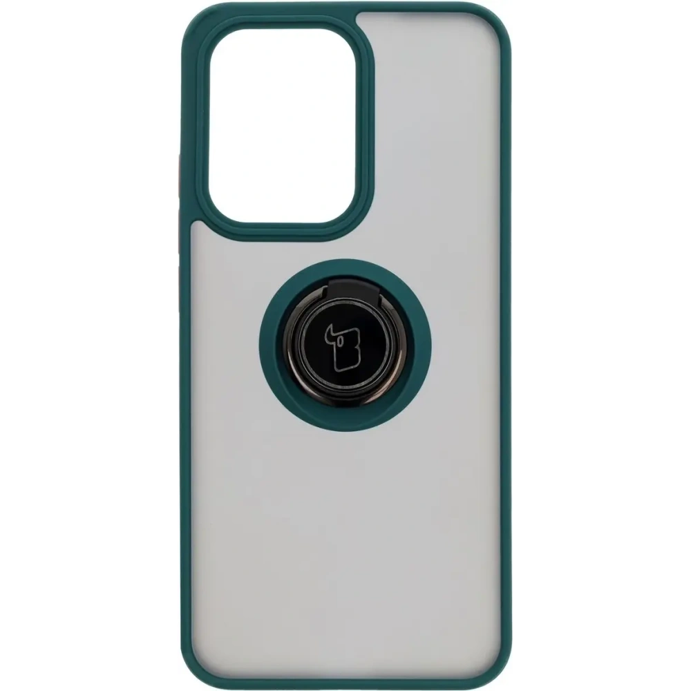 Etui z uchwytem na palec Bizon Case Hybrid Ring do Oppo Reno13 Pro przydymione z ciemnozieloną ramką