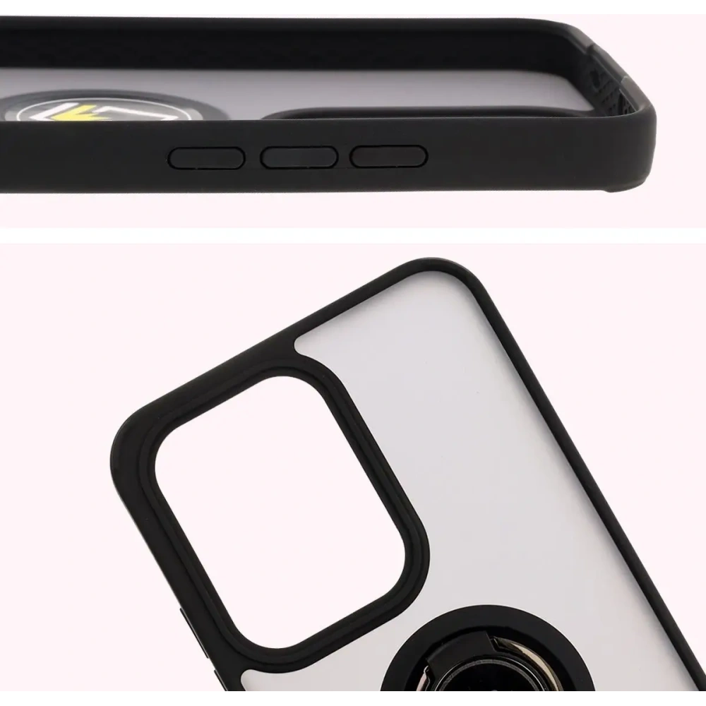 Etui z uchwytem na palec Bizon Case Hybrid Ring do Oppo Reno13 Pro przydymione z czarną ramką