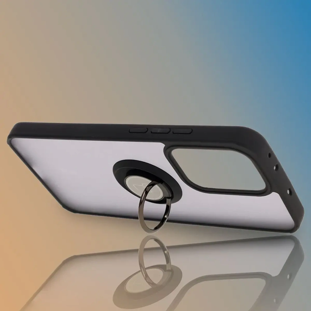 Etui z uchwytem na palec Bizon Case Hybrid Ring do Oppo Reno13 Pro przydymione z czarną ramką
