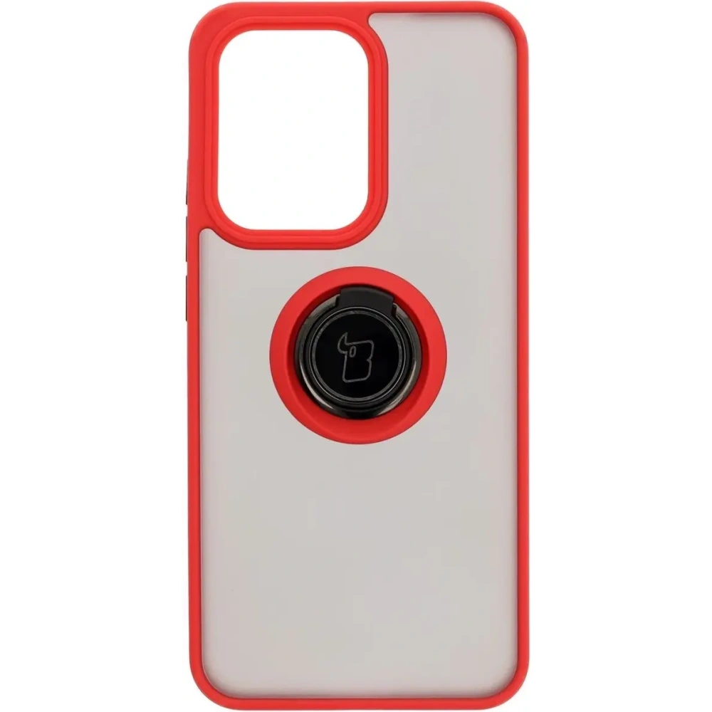 Etui z uchwytem na palec Bizon Case Hybrid Ring do Oppo Reno13 Pro przydymione z czerwoną ramką