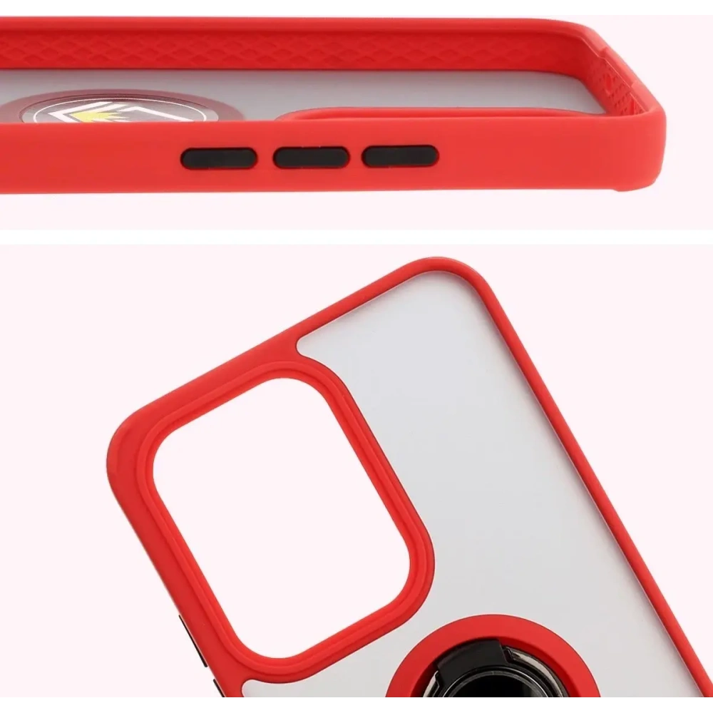 Etui z uchwytem na palec Bizon Case Hybrid Ring do Oppo Reno13 Pro przydymione z czerwoną ramką