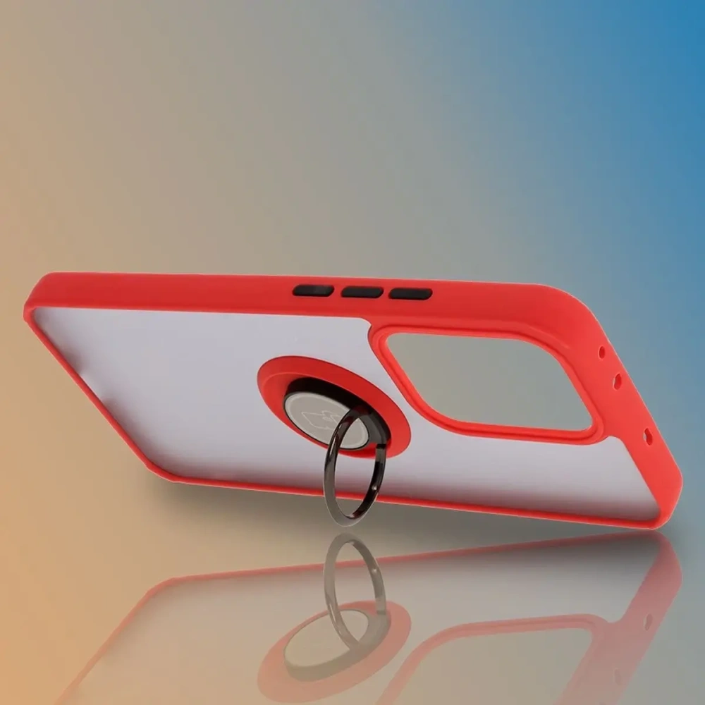 Etui z uchwytem na palec Bizon Case Hybrid Ring do Oppo Reno13 Pro przydymione z czerwoną ramką