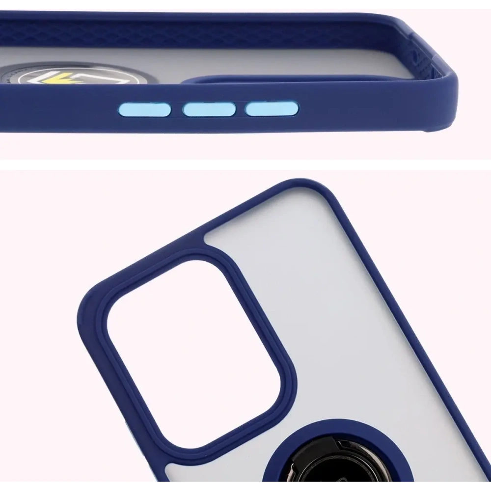 Etui z uchwytem na palec Bizon Case Hybrid Ring do Oppo Reno13 Pro przydymione z granatową ramką