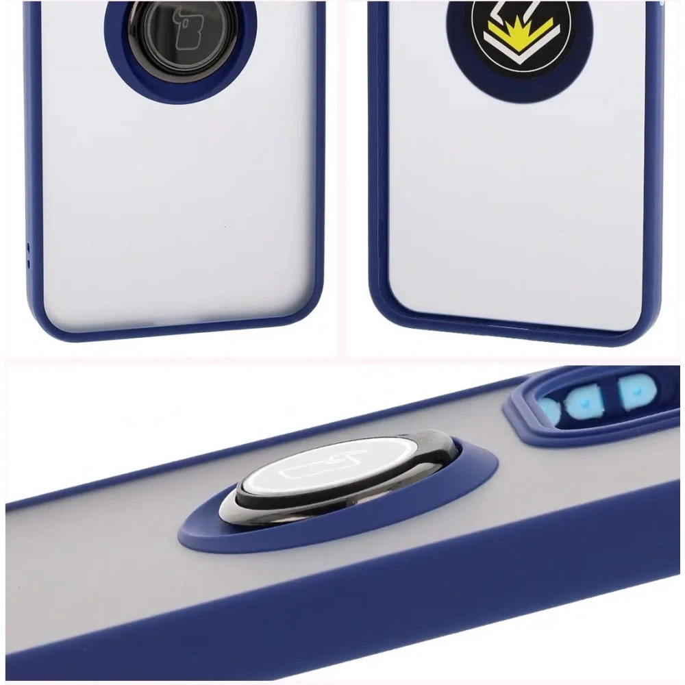 Etui z uchwytem na palec Bizon Case Hybrid Ring do Oppo Reno13 Pro przydymione z granatową ramką