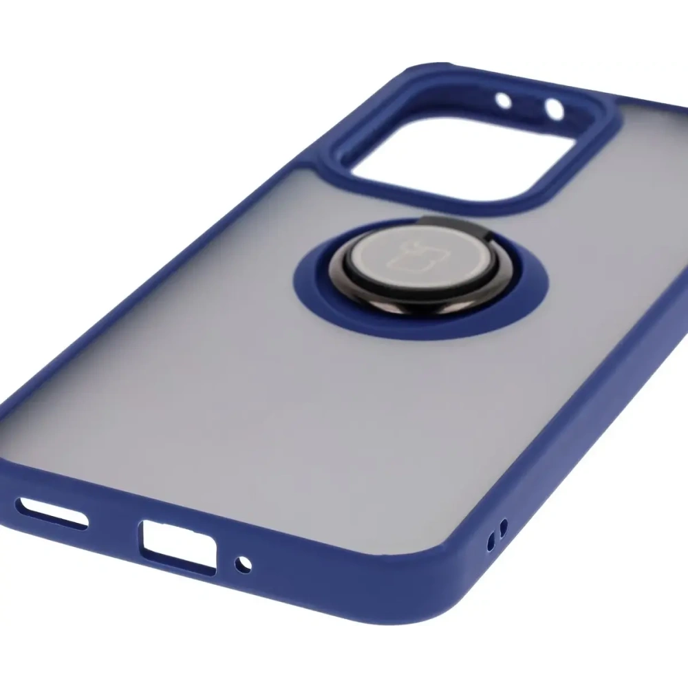 Etui z uchwytem na palec Bizon Case Hybrid Ring do Oppo Reno13 Pro przydymione z granatową ramką