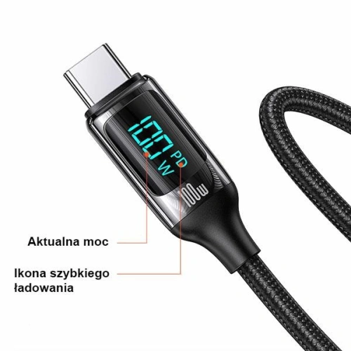 Kup [CR] Kabel USAMS U78 USB-C/USB-C LED 3m 100W Fast Charging czarny/black US-SJ559 - OT-875 - {ean13} - Sklep Home Screen