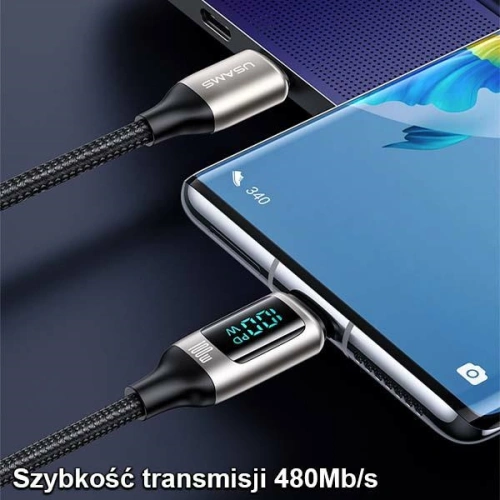 Buy [CR] USAMS U78 USB-C/USB-C LED Cable 3m 100W Fast Charging black/black US-SJ559 - OT-875 - {ean13} - Home Screen Store Europe