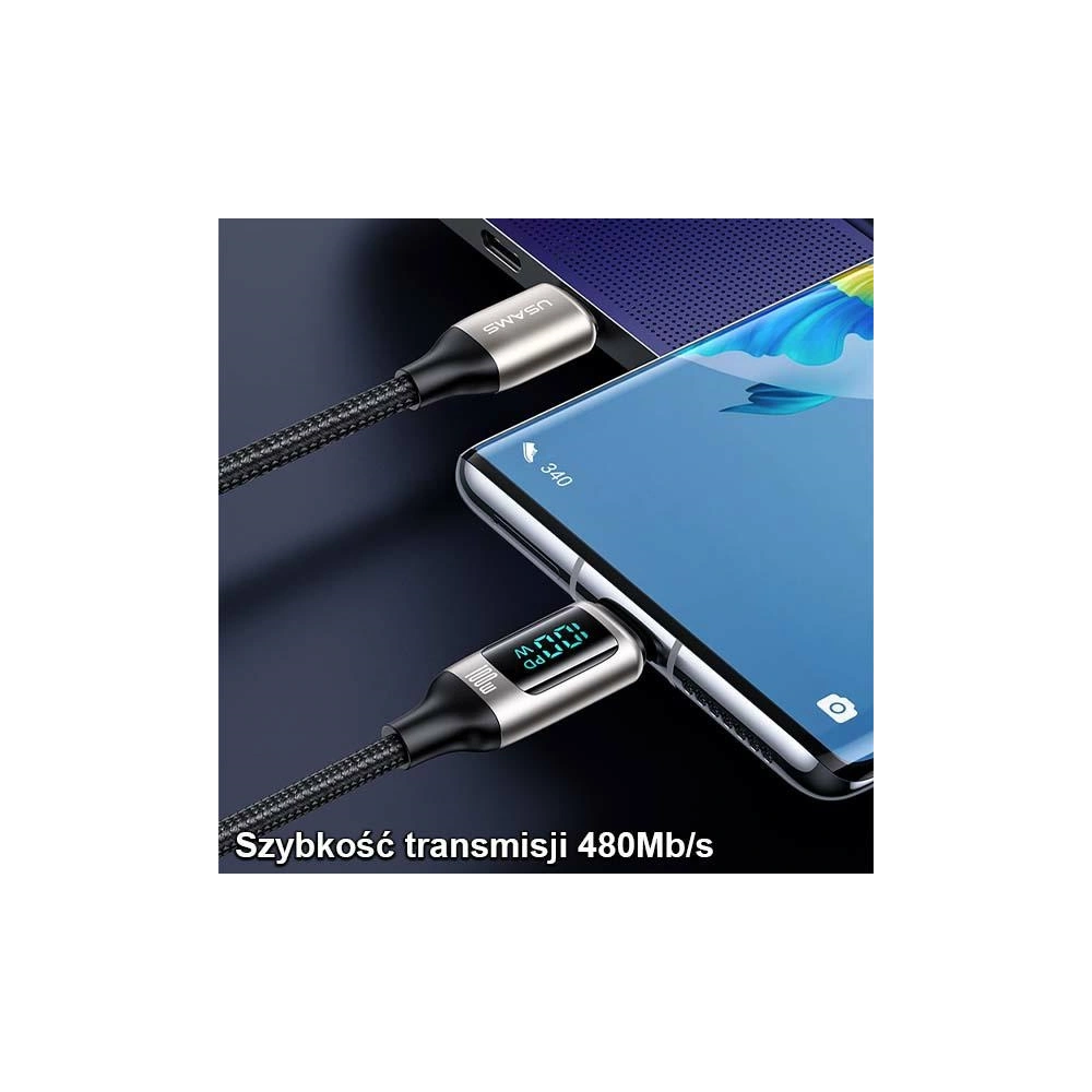 [CR] Kabel USAMS U78 USB-C/USB-C LED 3m 100W Fast Charging czarny/black US-SJ559