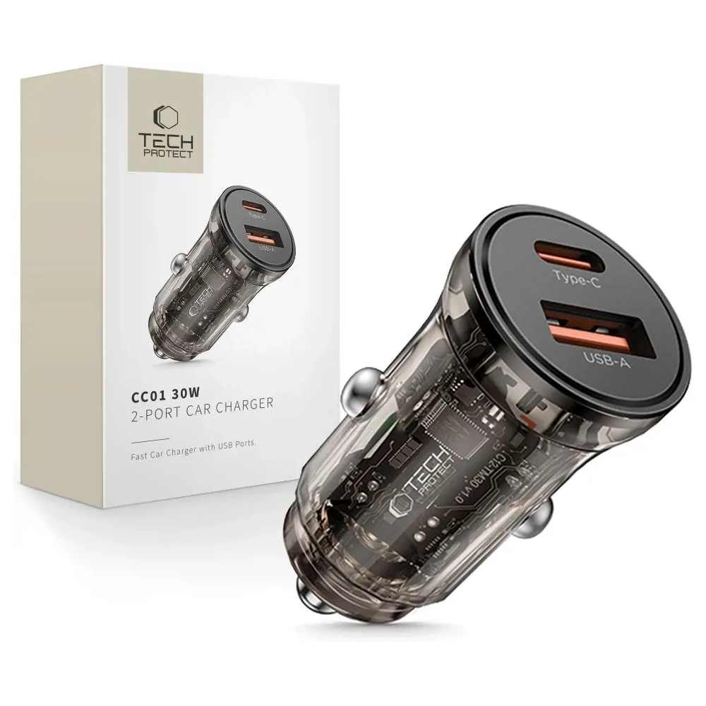 Ładowarka samochodowa Tech-Protect CC01 2-port Car Charger USB-A, USB-C PD 30W / QC 3.0 Black