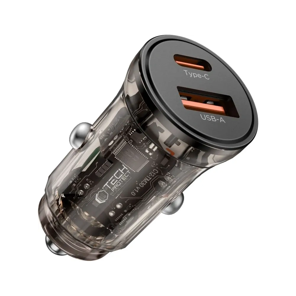 Ładowarka samochodowa Tech-Protect CC01 2-port Car Charger USB-A, USB-C PD 30W / QC 3.0 Black