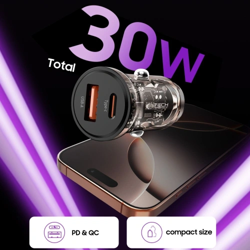 Kup Ładowarka samochodowa Tech-Protect CC01 2-port Car Charger USB-A, USB-C PD 30W / QC 3.0 Black - THP4073 - {ean13} - Sklep Home Screen