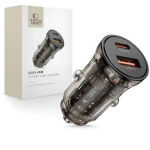 Kup Ładowarka samochodowa Tech-Protect CC01 2-port Car Charger USB-A, USB-C PD 45W / QC 3.0 Black - THP4074 - {ean13} - Sklep Home Screen
