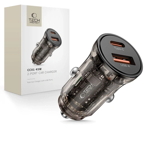 Buy Tech-Protect CC01 2-port Car Charger USB-A, USB-C PD 45W / QC 3.0 Black - THP4074 - {ean13} - Home Screen Store Europe