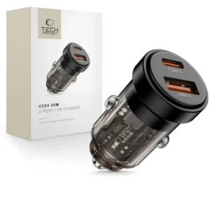 Buy Tech-Protect CC03 2-port Car Charger USB-A, USB-C PD 30W / QC 3.0 Black - THP4075 - {ean13} - Home Screen Store Europe