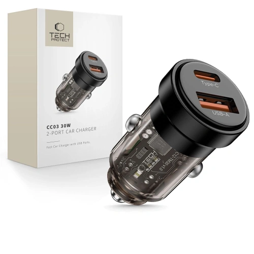Kup Ładowarka samochodowa Tech-Protect CC03 2-port Car Charger USB-A, USB-C PD 30W / QC 3.0 Black - THP4075 - {ean13} - Sklep Home Screen