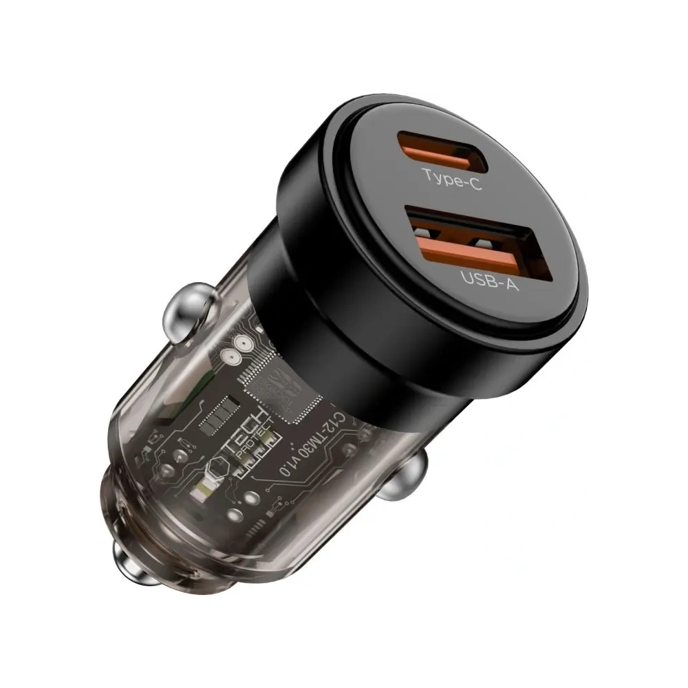 Ładowarka samochodowa Tech-Protect CC03 2-port Car Charger USB-A, USB-C PD 30W / QC 3.0 Black