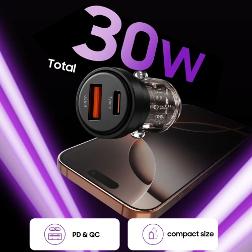 Kup Ładowarka samochodowa Tech-Protect CC03 2-port Car Charger USB-A, USB-C PD 30W / QC 3.0 Black - THP4075 - {ean13} - Sklep Home Screen